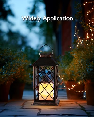 Homemory Solar Lanterns Outdoor Waterproof Hanging with Flickering Flameless Candles, 2 Pack 13'' Garden Outdoor Lantern Decorative for Patio Front Porch Backyard Balcony Cabin Outside(Antique Copper) - style: Copper