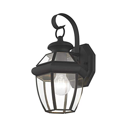 Livex Lighting 2051-04 Monterey 1 Light Outdoor Black Finish Solid Brass Wall Lantern with Clear Beveled Glass - color: Black