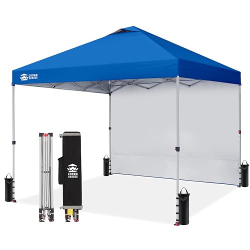 CROWN SHADES 12x12 Pop Up Canopy Tent Instant Commercial with 150D Silver Coated Fabric Including 1 Removable Sidewall, 4 Ropes, 8 Stakes, Weight Bags, STO 'N Go Bag, Blue - color: Blue, size: 12x12FT