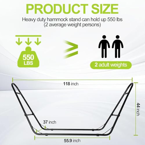Duble Heavy Duty Steel Hammock Stand Only, 550 Pound Capacity, Portable, Easy Assembly, Adjustable for Indoor, Yard, Caping, or Outdoor, Patio(Black)