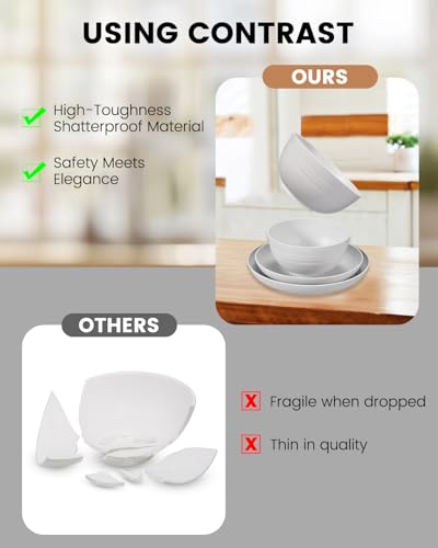 48 Piece Plates and Bowls Sets for 8- Unbreakable Wheat Straw Dinnerware Sets Includes Stainless Steel Forks for Picnic Camping Outdoor Kitchen and Apartment Dinning RV Essentials-White - color: White, size: 48PCS