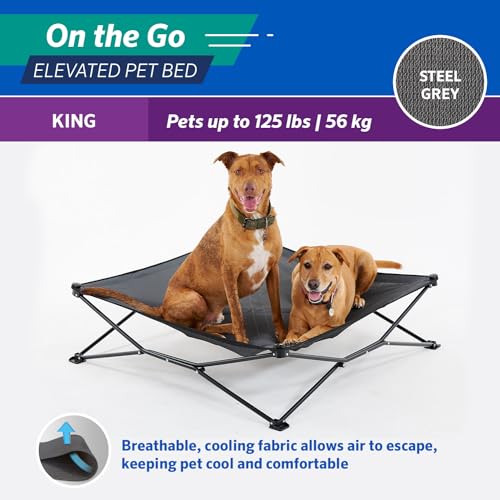 Coolaroo On-The-Go Elevated Dog Bed - Foldable Pop-Up Travel Dog Bed with Breathable, Moisture-Resistant Fabric, Carry Bag Included, Lightweight & Portable, Steel Gray, Extra Large - color: Steel Grey, style: King