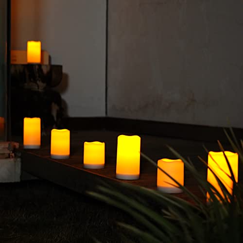 Homemory Solar Candles Outdoor Waterproof, 3"x6" Rechargeable Solar Powered Lights, Flameless Flickering Dusk to Dawn Sensor Outdoor Pillar Candles for Halloween, Lanterns, Garden, Patio, Porch - size: D3"xH6", 2 Pcs, Plastic