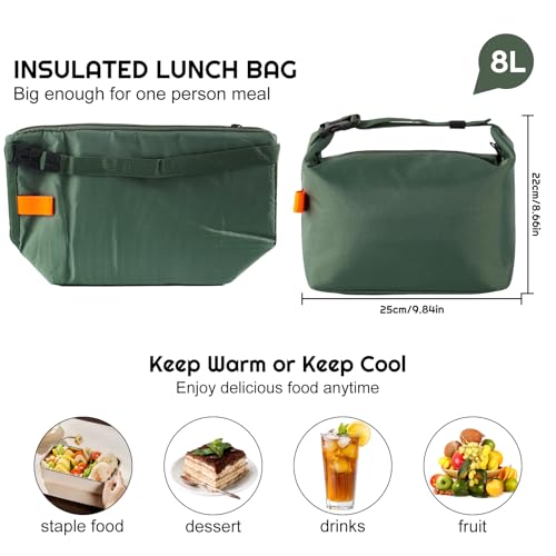 YUDANSI Fashion Lunch Bags for Men Women- Reusable Insulated Leakproof Lunch Box Tote Bag, Cool Bags for Adults, Thermal Cooler Bag for Work Picnic Travel -8L (Green) - color: Green