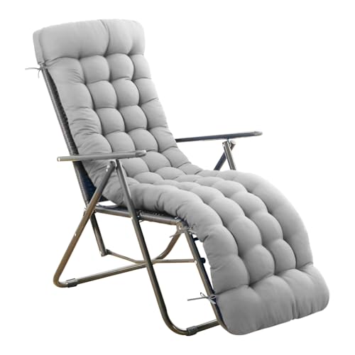 ERWUDEling Lounge Chair Cushion 67 x 19 Inch, Outdoor Chaise Lounge Cushion 4" Thick Waterproof Replacement Cushion for Patio Furniture, Zero Gravity Chair Pad with Ties, Non-Slip, Washable (Gray) - color: Gray, size: 67x19x4 inch