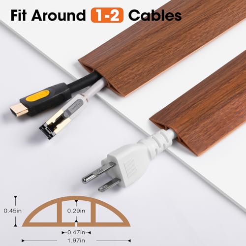 20 FT Floor Cord Cover, Cord Covers for Wires on Floor, Cord Protector, Floor Cable Cover, Hide Extension Cord Covers for Floor, Cable Cavity: 0.47" (W) x 0.29" (H) - Brown - size: Brown-20ft