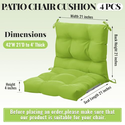 Marsui 4 Pcs Outdoor Indoor High Back Chair Cushions Patio Furniture Tufted Pillow with Ties Water-Resistant Replacement Outdoor Rocking Chair Cushions, 42 x 21 Inches (Fruit Green,Solid Color) - color: Fruit Green, size: Solid Color