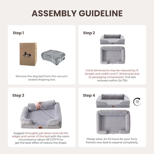Orthopedic Dog Bed for Medium Size Dogs, Waterproof Egg-Crate Foam Pet Couch Bed with Soft Sides, Non-Slip Dog Sofa with Flannel Removable Washable Cover, 28"L Supportive Pet Sofa, Light Grey - color: Light Grey, size: 28"L x 23"W x 9.5"Th