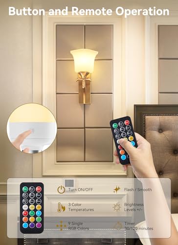 Minetom E26 Rechargeable Light Bulbs with Remote and Timer, Battery Backup Bulb with 12 Colors and Brightness Dimmable, 2300mAh 40W Equivalent LED Light Bulbs for Lamps Sconces Camping, 2 Pack - size: 2 Pack