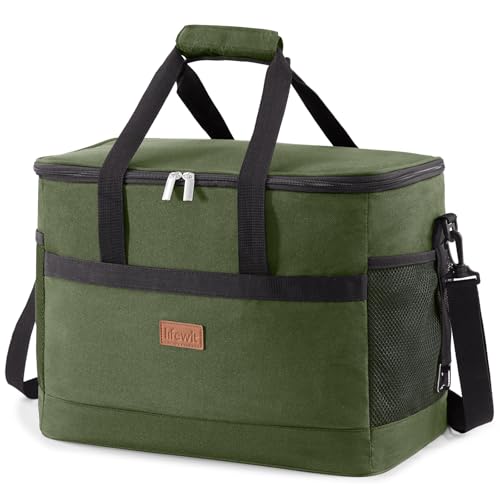 Lifewit Cooler Bag 30/50/60 Cans Collapsible and Insulated Large Lunch Bag Leakproof Soft Cooler Portable Tote for Camping/BBQ/Family Outdoor Activities - color: Green, size: 50-Can(30L)