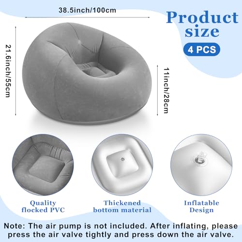 Realspring Inflatable Bean Bag Chairs Outdoor Blow up Camping Chairs Inflatable Lazy Sofa Folding Portable Bean Bag Loungers Couch for Movie Night(Dark Gray,4 Pcs) - color: Dark Gray