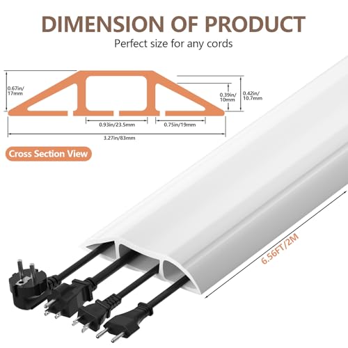 AGPTEK Heavy Duty Floor Cable Cover Cable Protector, 6.5 Ft Floor Cord Protector 3 Channels Floor Cord Cover (Mid Channel 0.93") Contains Cords, Cables and Wires, Good for Office, Home, or Outdoor - color: White