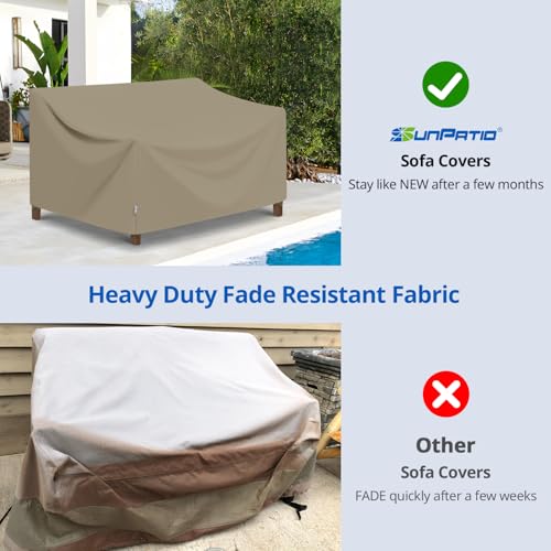 SunPatio Outdoor Sofa Cover 60 Inch, Heavy Duty Waterproof Patio Loveseat Cover 2-Seater, All Weather Protection Outdoor Couch Protector for Patio Furniture, 60" W x 36" D x 30" H, Taupe - size: 60" W x 36" D x 30" H