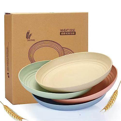 9 Inch Unbreakable Wheat Straw Plates - Reusable Plate Set - Dishwasher & Microwave Safe - Dinner Dishes Lightweight Plates Salad Kids Adult Plate for Kitchen Camping - BPA Free (Plate-9in) - size: Plate-9in