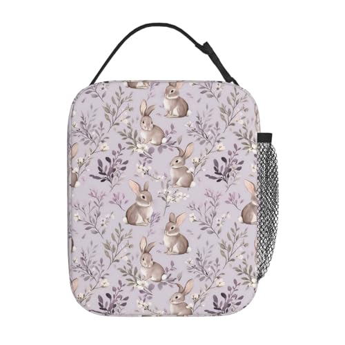 Reusable Cute Bunny Lunch Box for Kids Girls Boys Women Adult, Insulated Floral Rabbit Wildflower Lunch Bag,Polyester Cooler Handbags Case for School Picnic Work Travel Beach or Hiking - color: Bunny