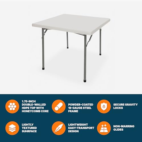 OEF Furnishings OEFBT3636 Utility Series Heavy-Duty Premium Commercial-Grade Indoor/Outdoor Folding Table (36 x 36 in, Square, Speckled Gray Top / Gray Frame) - size: 36" x 36"