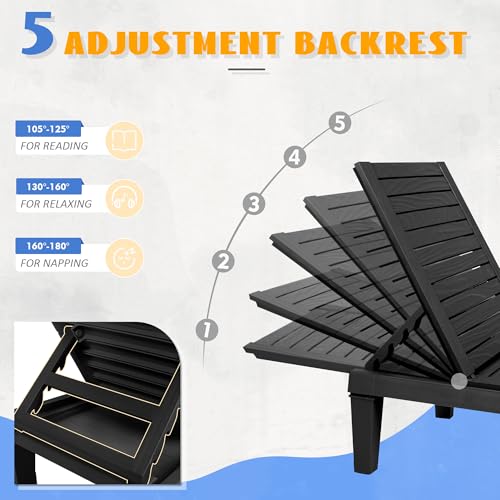Outdoor Chaise Lounge Chair Set of 4,Lightweight Patio Chairs,Waterproof Lawn Chairs Lounge Outdoor,5-Positions Adjustable Pool Lounge Chair for Garden Beach Patio Poolside and Deck,Striped Black - color: Striped Black, size: Set of 4