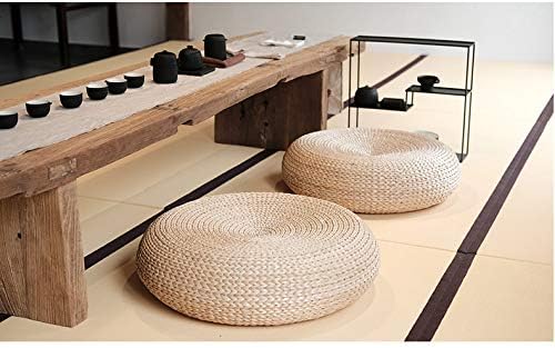 Straw Flat Seat Cushion, Handmade Floor Pouf Mat, Ottoman Footstool for Meditation, Zen, Yoga Practice or Buddha (19.7" Dia. x 6.7" H) - size: 19.7" Dia. x 6.7" H