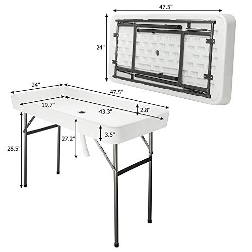 VINGLI 46" Extra Large Party Ice Cooler Folding Table, Portable Tailgate Camp Fishing Cleaning, Plastic with Matching Skirt, Ice Table for Party, BBQ, Camping, Picnic - color: White, size: 46“, style: Basic