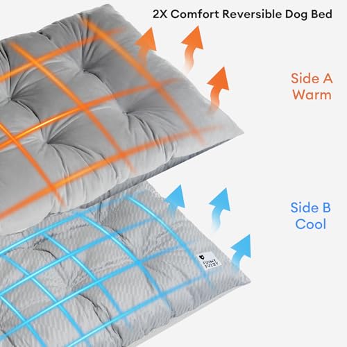 FUNNY FUZZY 2 in 1 Dog Bed Crate Pad Mat, Washable Reversible Floor Sleeping Mats,Fluffy Kennel Pad for Medium Sized Dog,Indoor Cats,Sleeping Mattress, 29.9" × 18.9", Light Grey - color: Light Grey, size: 30"×19" Medium