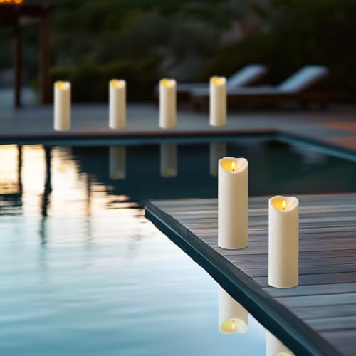 Amagic 4” x 12” Large Outdoor Candles with Timer Waterproof, Flickering Flameless Candles Battery Operated with Remote, Realistic LED Fake Pillar Candle for Lanterns, Patio, Porch, Garden Decor - color: Ivory White, size: D4" x H12"