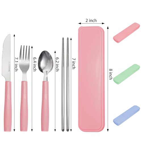 Nicunom 9 Pack Reusable Travel Utensils with Case, Portable Stainless Steel Flatware Set, Knife Fork Spoon Chopsticks, for Camping Lunch Box Picnic