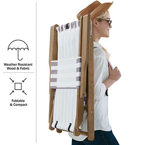 Lavish Home Set of 2 Beach Chair - Outdoor Weather-Resistant Wood Folding Chair with Backpack Straps - 4-Position Reclining Seat - Beach Essentials (Taupe Stripe) - color: Taupe Stripe, style: Set of 2