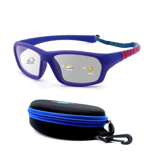 BLUE CUT Kids Sports Protection Goggles – Photochromic Safety Glasses for Children, Basketball, Baseball & Outdoor Sports - color: Navy/Wine Photochromic-kids Size