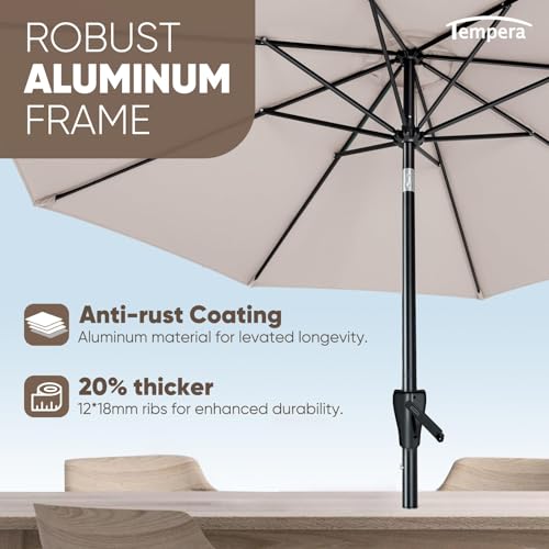 Tempera Patio Market Outdoor Table Umbrella with Push Button Tilt and Crank, Large Sun Umbrella with Sturdy Pole & Fade Resistant Canopy, Easy to Set - color: Beige, size: 9 FT