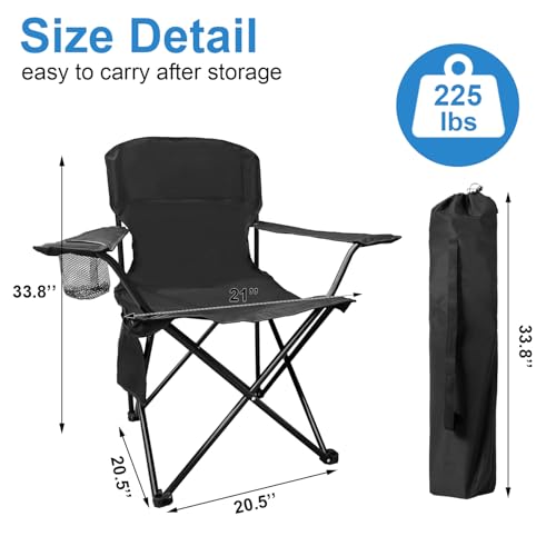 Folding Camping Chairs Portable Outdoor Chair for Camping, Fishing, Beach, Picnic, Lightweight High Back Foldable Chair with Cup Holder & Storage Bag, Supports 300lbs, Black - color: Black, size: 1 Pack