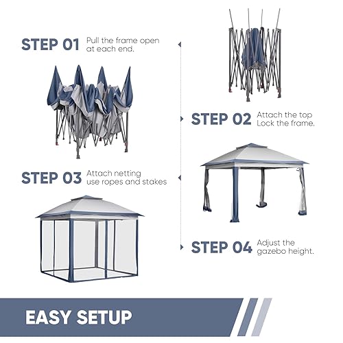 11x11 FT Gazebo Tent, Outdoor Tents for Parties with Mosquito Netting, Folding Heavy Duty Height Adjustable Canopy Tent for Patio Backyard Garden (Blue) - color: Blue