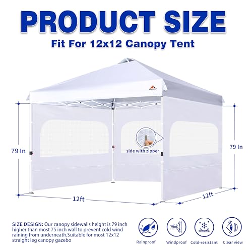 SCOCANOPY Sidewall for 12x12 Canopy Frame with Mesh Window and Zipper, 3 Pieces Sunwalls Only, (Black) - color: Black, size: 12X12