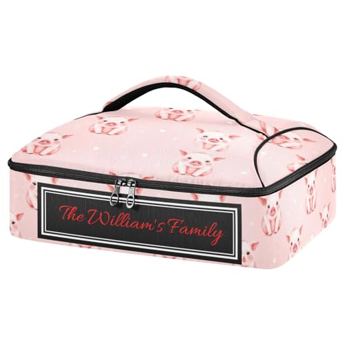 Kcldeci Custom Insulated Casserole Carrier Pig Pink Polka Dot Personalized Food Carriers with Dish Storage Leakproof Lasagna Holder Bag for Lasagna Pan Baking Dish Casserole Dish - color: C06