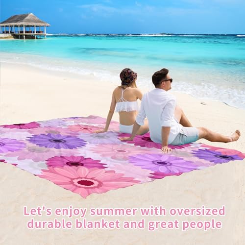 Beach Blanket Waterproof Sandproof Oversized Lightweight 78''×110'' 1-7 Adults Blanket Beach Large Picnic Mat for Travel Camping Hiking Picnic - color: Daisy, size: 78''x110''