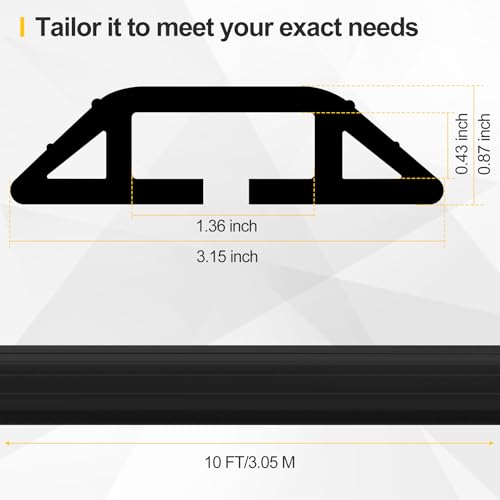 Floor Cable Cover 10Ft 2Pcs Heavy Duty PVC Cable Protector Electric Cord Hider Management Strip Extension Cord Covers Raceway for Wires Inner Channel 1.36" W x 0.43" H - Black - color: Black, size: 10Ft - 2PCS