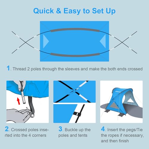 Gorich Beach Tent Sun Shelter with UPF50+ UV Protection for 1-2/3/4-5/6-7 Person, Lightweight & Portable Beach Shade Canopy with 2 Zippered Doors, Easy Setup Family Beach Umbrella - color: Skyblue, size: 2 Person