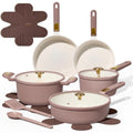 CAROTE Ceramic Cookware Set, Pots and Pans Set Non stick, 14-Piece Induction Cookware, Non toxic Healthy Non Stick Kitchen Cooking Set, with Frying Pans Set,Large Capacity Soup Pot - color: Purple
