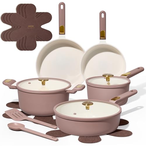 CAROTE Ceramic Cookware Set, Pots and Pans Set Non stick, 14-Piece Induction Cookware, Non toxic Healthy Non Stick Kitchen Cooking Set, with Frying Pans Set,Large Capacity Soup Pot - color: Purple