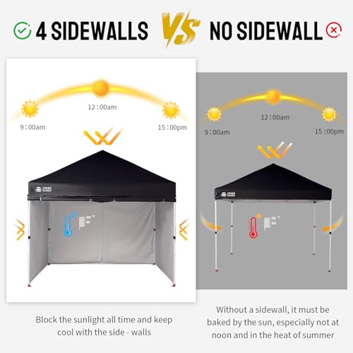 CROWN SHADES 10X10 Commercial Instant Canopy Pop Up Tent with Center Lock, 300D Fabric, 4 Sidewalls, Sto'N Go Bag, Black - color: Black, size: 10x10 Classic
