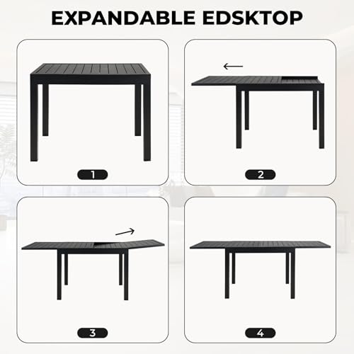 Grand patio 7-Piece Outdoor Dining Set for 6 with 1 Rectangle Expandable Table for 4-6 Person, Metal Woven Wicker Fixed Patio Chairs with Thickened Cushions for Yard, Poolside, Deck (Black) - color: Black, size: 7PCS