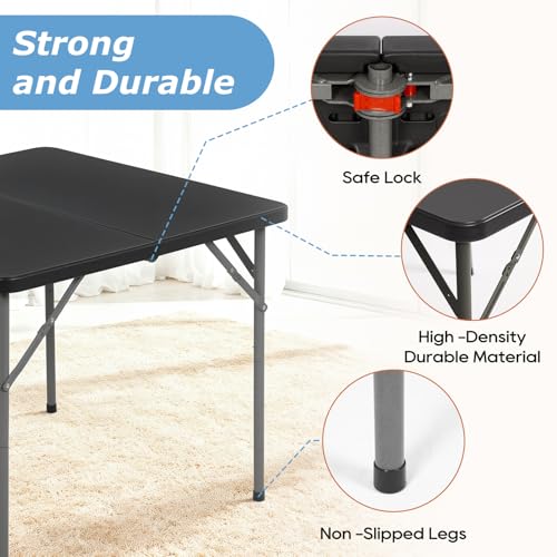 PayLessHere 34" Square Plastic Folding Card Table, Portable Outdoor Dining Table with Collapsible Legs and Carrying Handle,Plastic Tables for Camping,Picnic, Office, Party, Black - color: Black, size: 34"