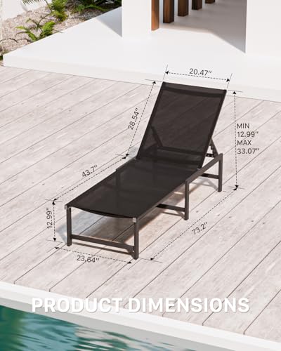 Chaise Lounge Chair Outdoor,Aluminum Patio Lounge Chairs,Lounge Chairs with 5 Adjustable Backrest for Outside Beach Lawn and Backyard,Black - color: Black, size: 1 Chair