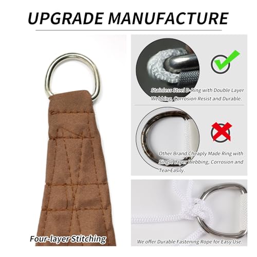 RICHIE Upgrade 12'x12' Sun Shade Sail Square Canopy, Water Resistant & UV Block Sunshade for Outdoor Patio Lawn Beach Garden Carport Backyard Deck Pergola, Brown - color: Brown, size: 12'x12', style: Rectangle