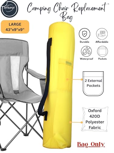 Replacement Bag for Folding Camping Chair, Portable Camp Chair, Hammock, Yoga Mat, Umbrella, Tents, Tripods, Fishing Poles - 420D Oxford Polyester Fabric - color: Yellow, size: Large 43"x9"x9"