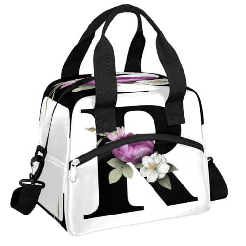 Letter R Insulated Lunch Bag for Women Men Reusable Waterproof Lunch Box Cooler Tote Bag One shoulder portable meal bag Portable Adult Lunchbox for Work Picnic Hiking Beach - color: Letter R