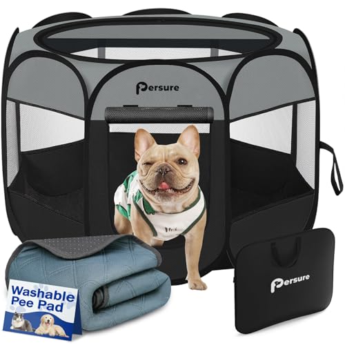 Dog Cat Playpen Indoor Outdoor for Puppy Pet Dogs Cat Recovery After Surgery, Dog Tent Crates Cage Indoor/Outdoor, Portable Pop Up Dog Kennel with Carrying Case for Travel (Dark Grey, Small with Pad) - color: Dark Grey with Pad