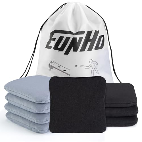 EunHo Cornhole Bags Set of 8 Regulation Size & Weight Corn Hole Bean Bags Official Professional All Weather for Tossing Game with Carry Case - color: Black/Grey