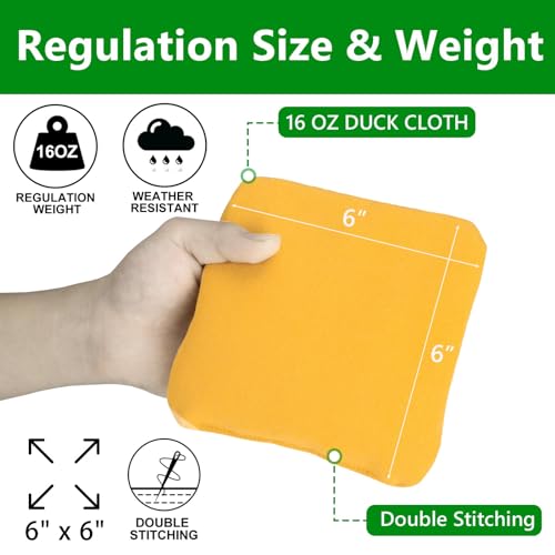 EunHo Cornhole Bags Set of 8 Regulation Size & Weight Corn Hole Bean Bags Official Professional All Weather for Tossing Game with Carry Case - color: Yellow/Green