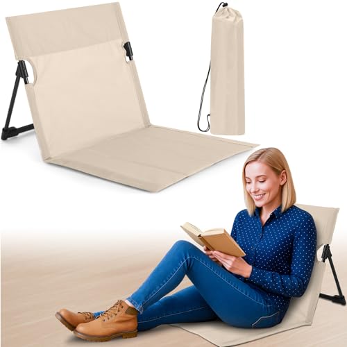 Jetec Foldable Floor Backrest Chair Portable Camping Chair with Storage Bag Light Weight Lazy Seat for Indoor Outdoor Bed Ground Park Lawn Concerts Beach Hiking - color: Beige, size: Regular