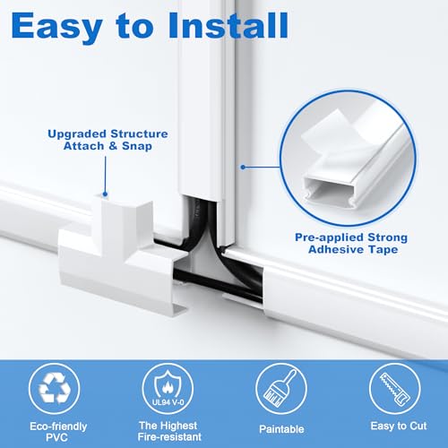 ZhiYo Cord Hider Wall Kit, 87in Cord Cover Wall Mounted TV, Wire Covers for Cords, Paintable Wire Hiders for TV On Wall, TV Cable Hider Wall Kit, Wall Cord Concealer, 6 x L14.5in W0.98 H0.5in, White - color: White, size: W1in x H0.5in - L87in